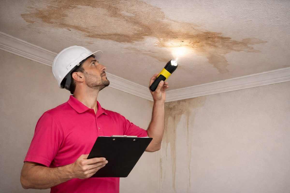 What to Do Immediately After a Storm Before Filing an Insurance Claim 1 Roofing contractor inspecting water damage